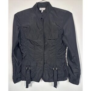 Linea Domani Full‎ Zip Ruched Up Black Utility Jacket Size S Whimsigoth Witchy